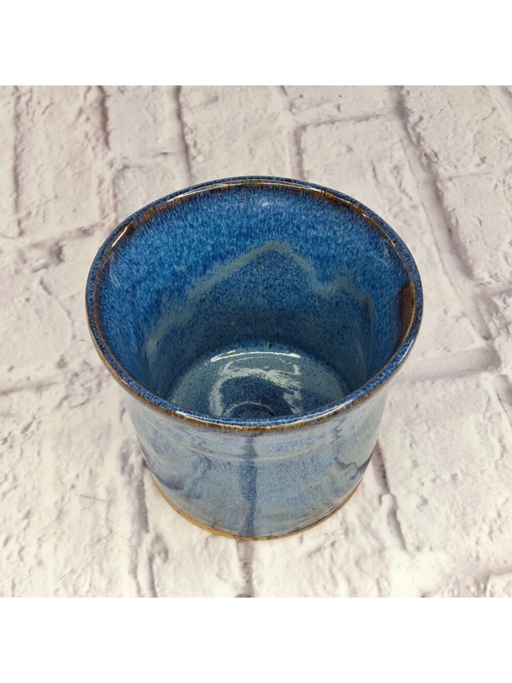 Vintage 1994 Handcrafted Blue Glazed Ceramic Pot Signed DEB 4.5in Tall Handmade